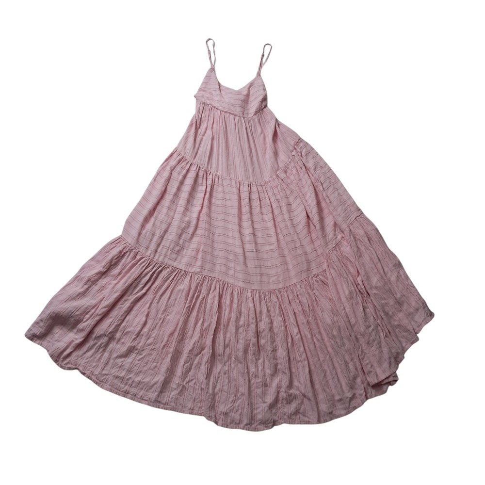 L Space Santorini Dress Womens XS Pink Maxi Tiered Back Tie Resort Beach Coverup
